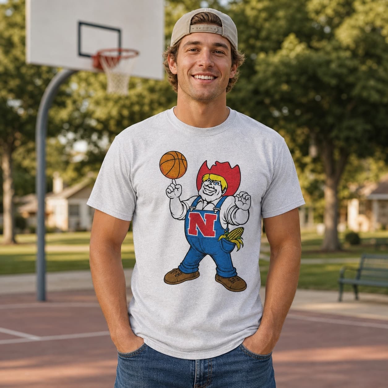 Nebraska Cornhuskers Basketball Mascot Retro T-Shirt