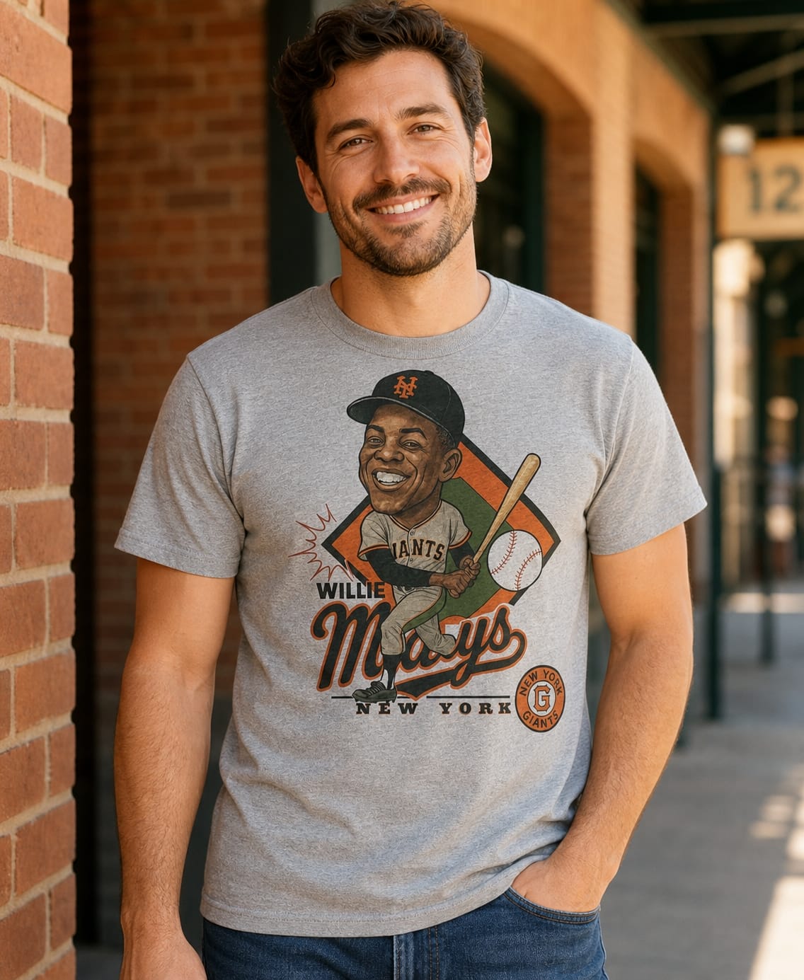 New York Giants Willie Mays Exclusive Retro Baseball 1957 Artwork T-Shirt