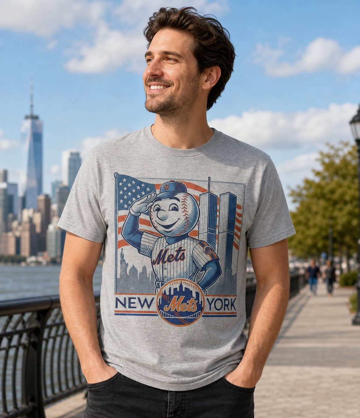 New York Mets Exclusive Mr. Met 9 11 Salute Twin Towers Retro Baseball Artwork Shirt