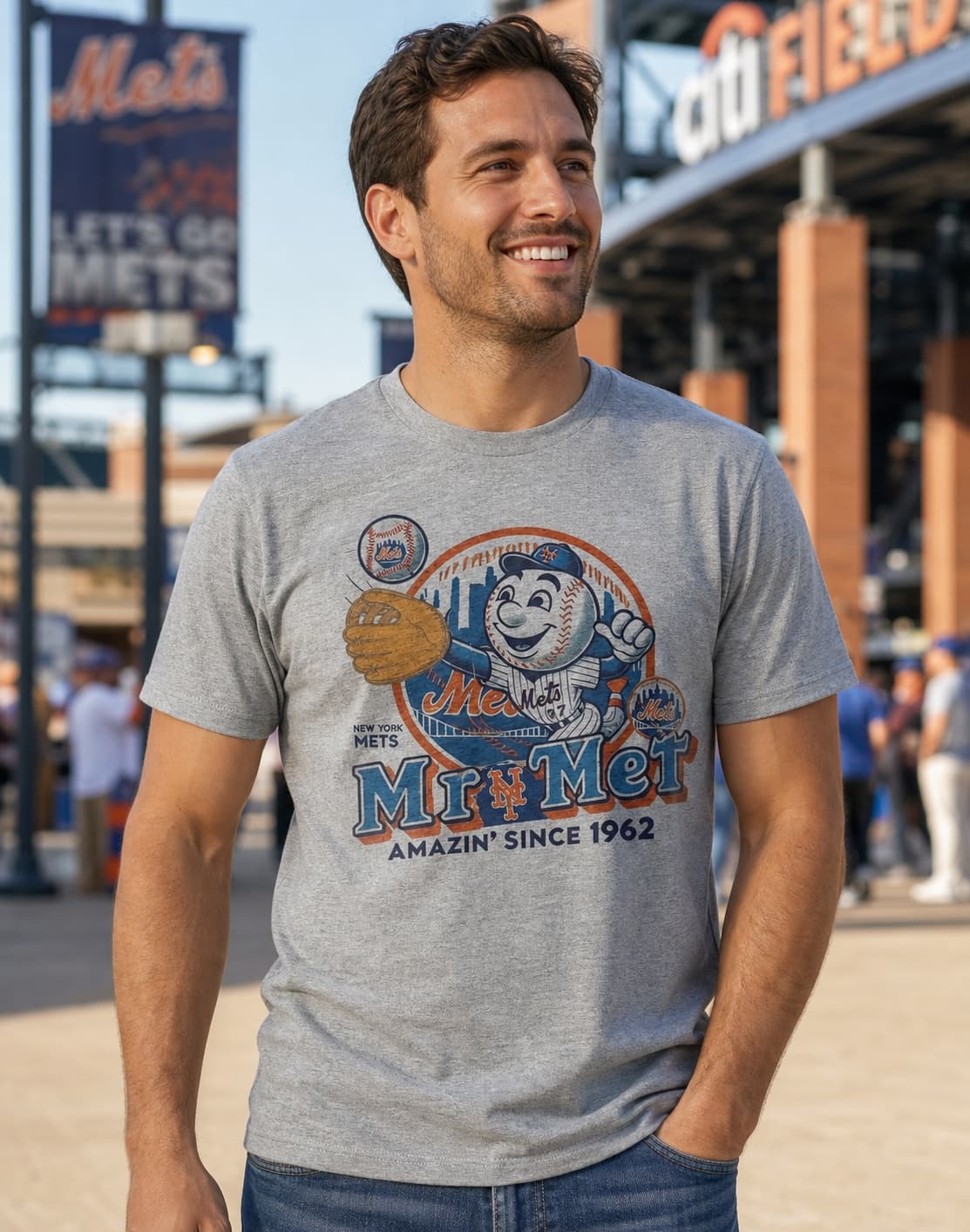 New York Mets Exclusive Mr. Met Amazin Retro Baseball Artwork Shirt
