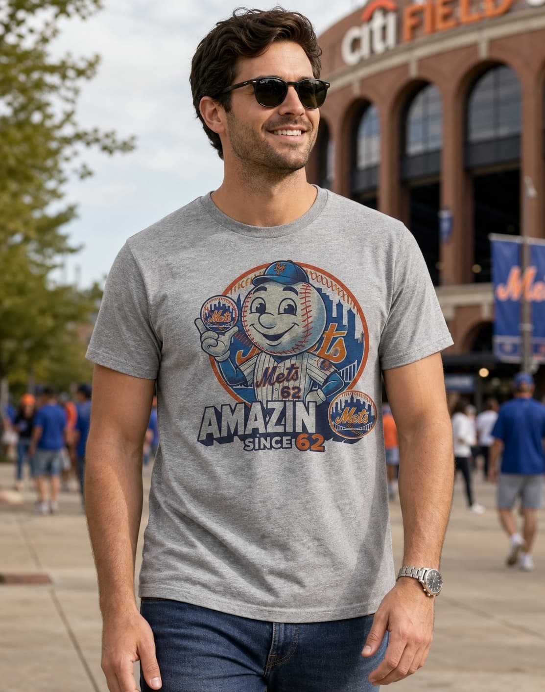 New York Mets Exclusive Mr. Met Amazin Since 62 Retro Baseball Artwork Shirt