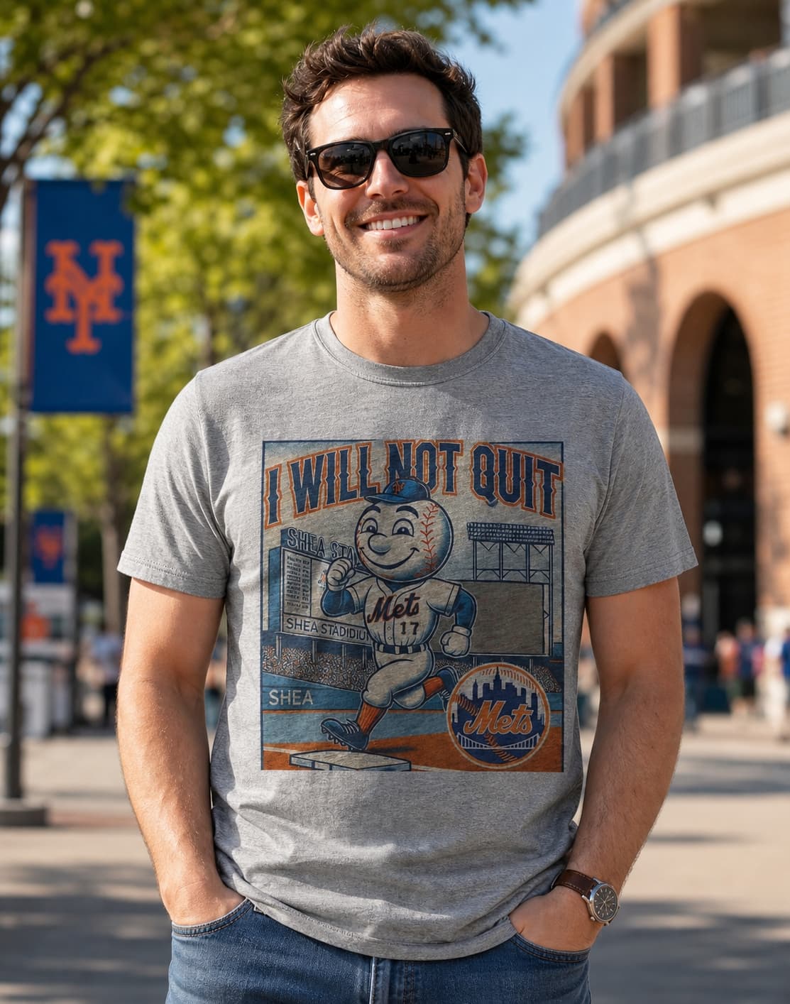 New York Mets Exclusive Mr. Met Bases Retro Baseball Artwork Shirt
