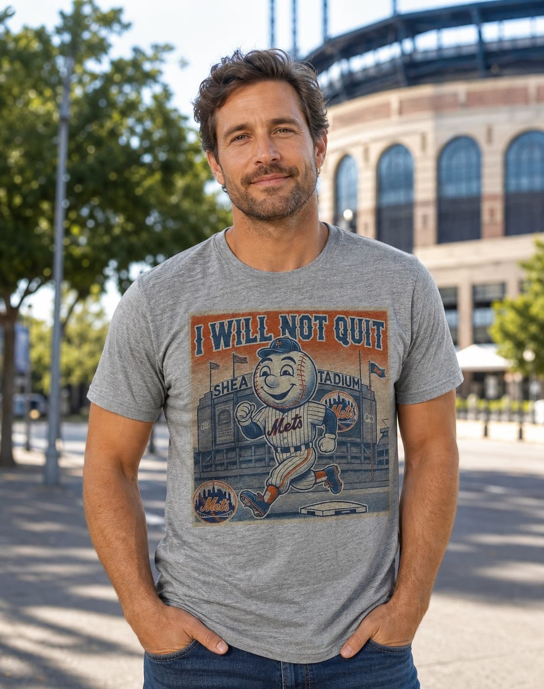 New York Mets Exclusive Mr. Met I Will Not Quit Retro Baseball Artwork Shirt