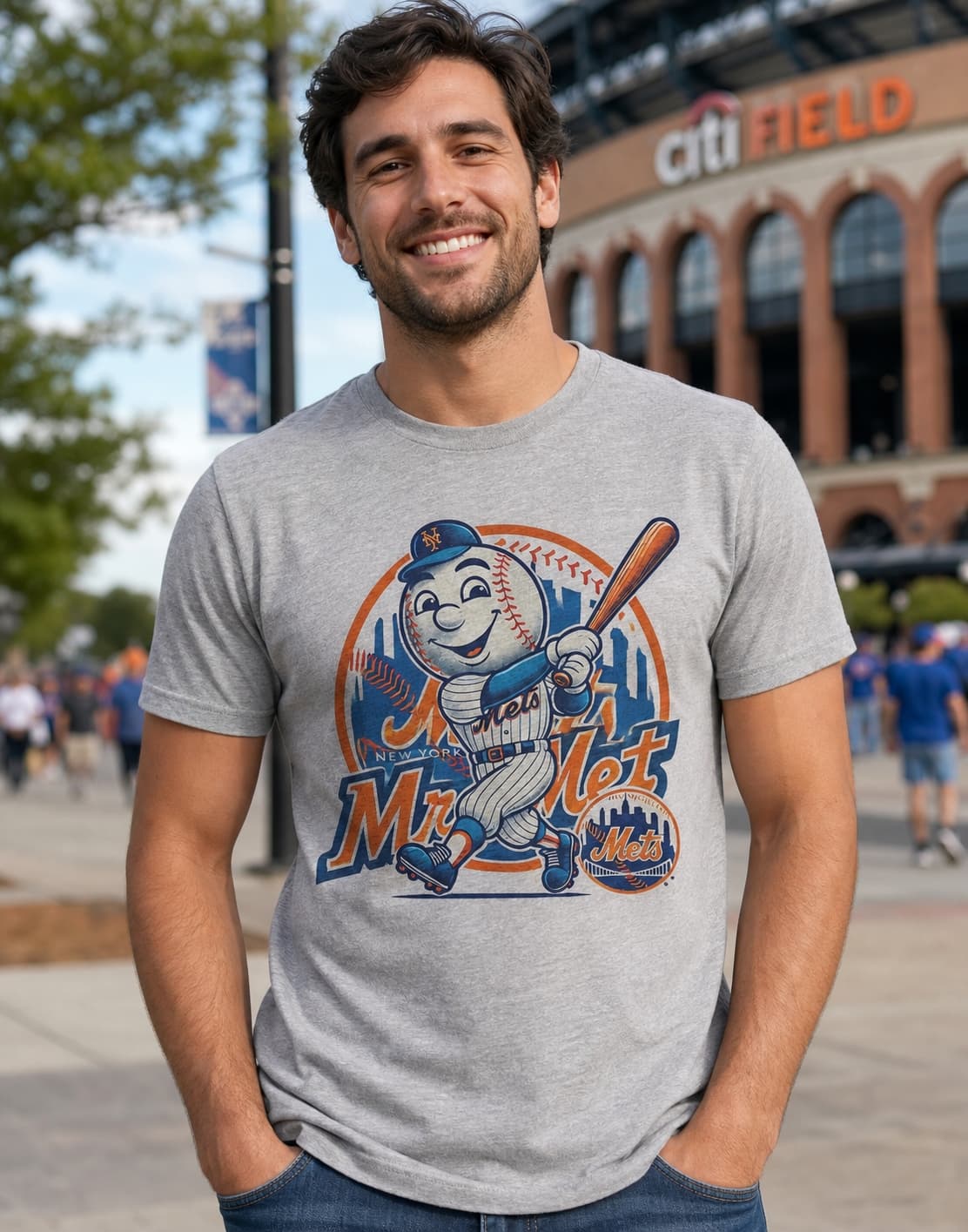 New York Mets Exclusive Mr. Met Retro Baseball Artwork Shirt