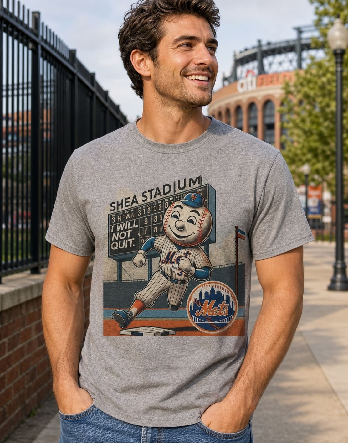 New York Mets Exclusive Mr. Met Retro Baseball Artwork T-Shirt