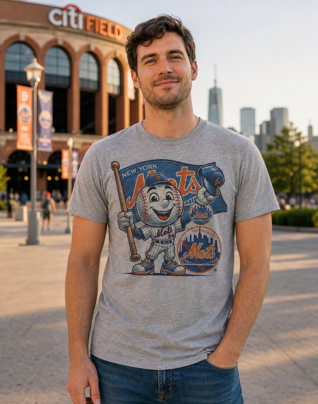 New York Mets Exclusive Mr. Met Retro Baseball Flag Artwork Shirt