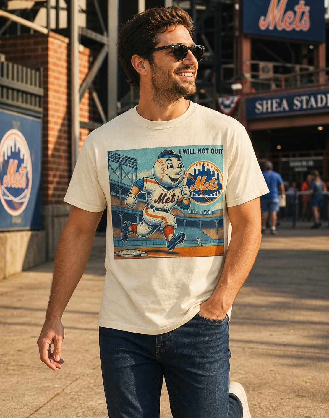 New York Mets Exclusive Mr. Met Running Retro Baseball Artwork Shirt