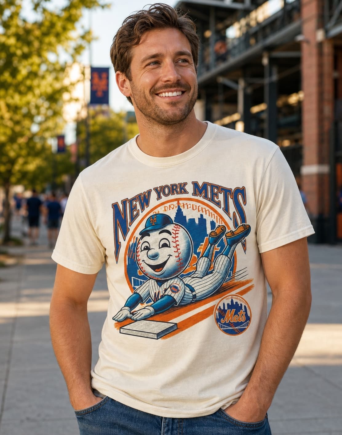 New York Mets Exclusive Mr. Met Sliding Retro Baseball Artwork Shirt