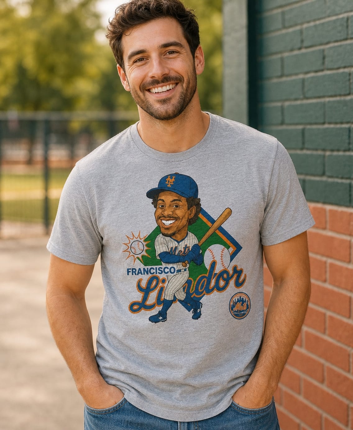 New York Mets Francisco Lindor Exclusive Retro Baseball Caricature Artwork T-Shirt