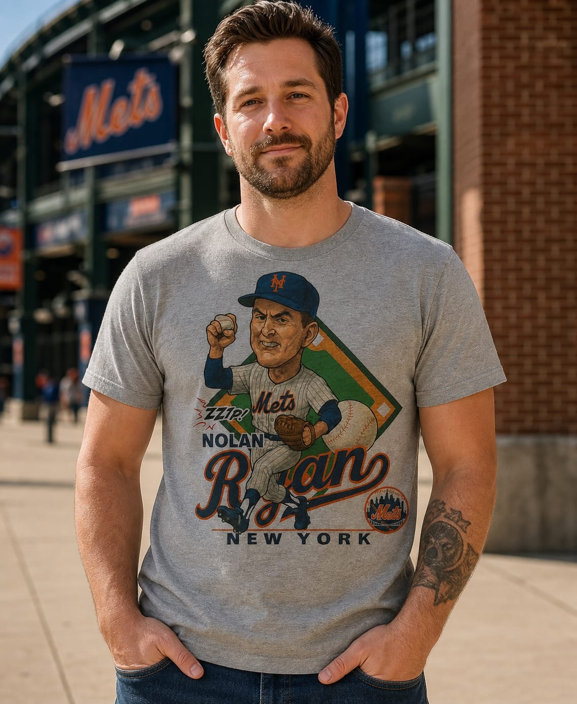 New York Mets Nolan Ryan Exclusive Retro Baseball 1969 Artwork T-Shirt