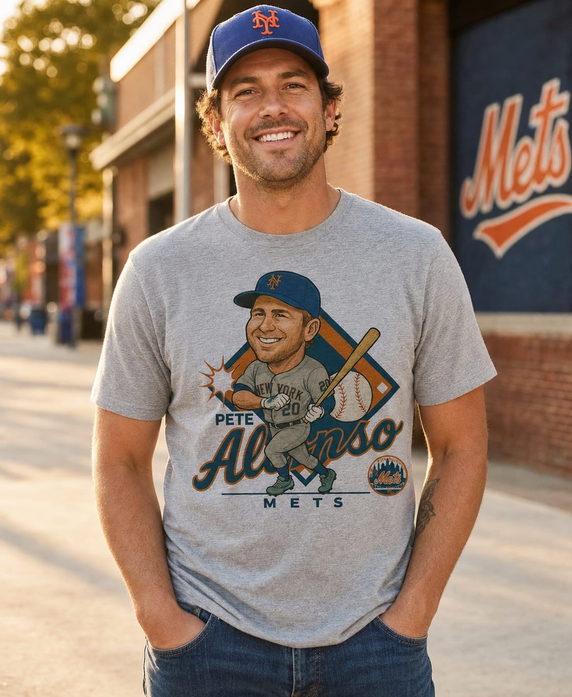 New York Mets Pete Alonso Exclusive Retro Baseball Caricature Artwork T-Shirt