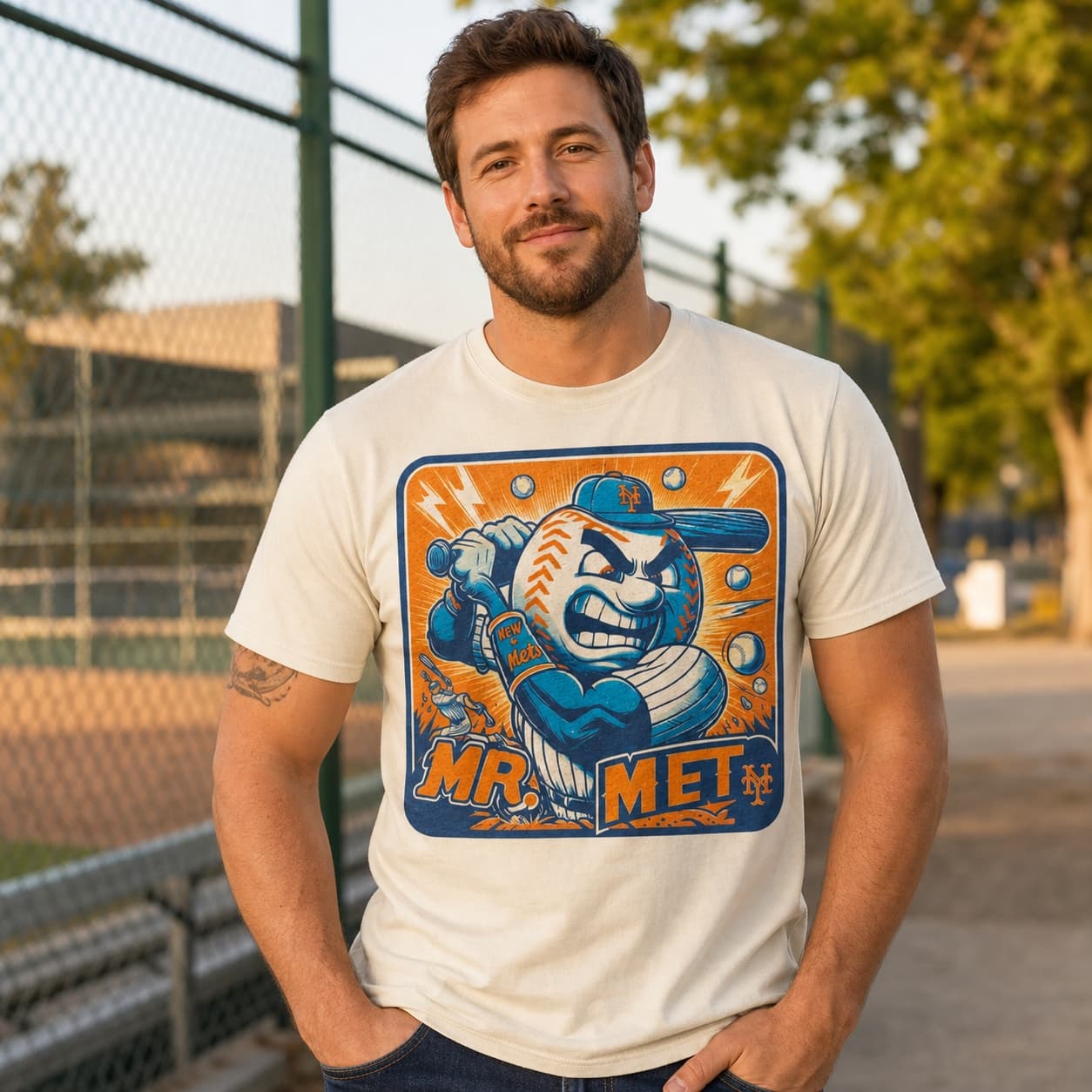 New York Mets Retro Mr. Met Baseball Artwork T-Shirt