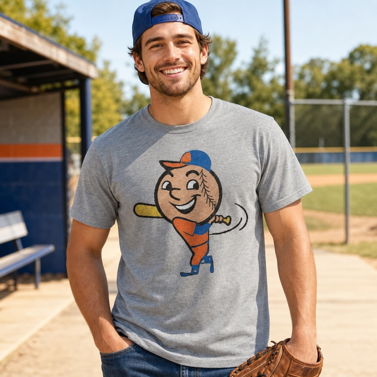 New York Mets Retro Mr. Met Baseball Card Game Artwork Shirt