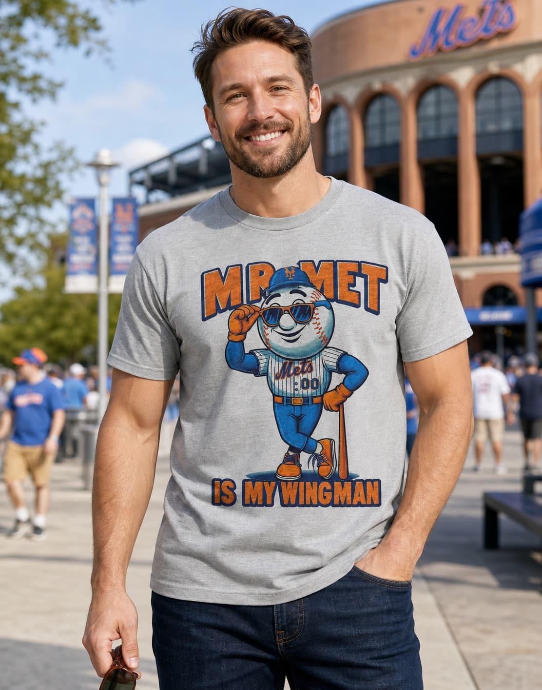 New York Mets Retro Mr. Met is My Wingman Baseball Artwork Shirt