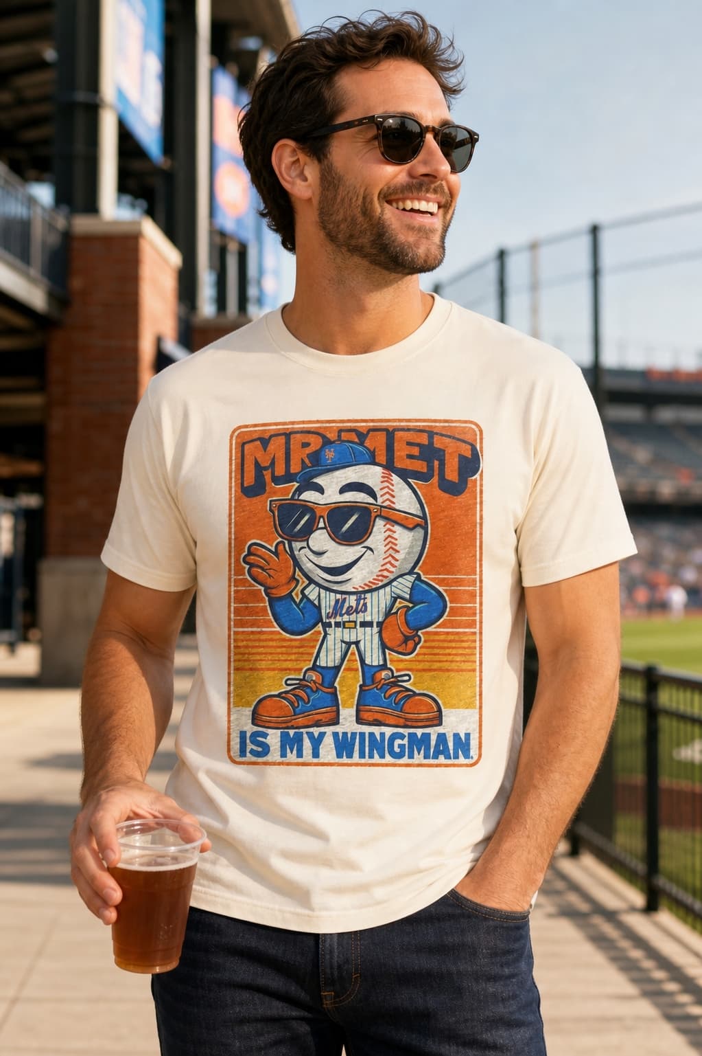 New York Mets Retro Mr. Met is My Wingman Mascot Baseball Artwork Shirt