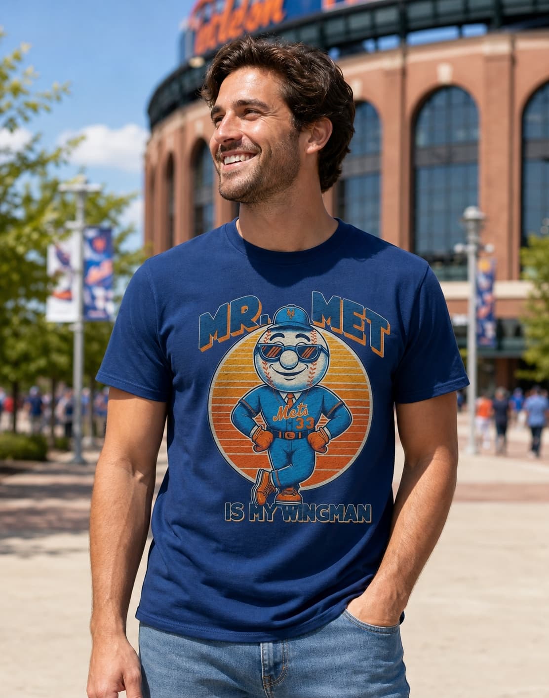 New York Mets Retro Mr. Met is My Wingman Sunglasses Baseball Artwork Shirt