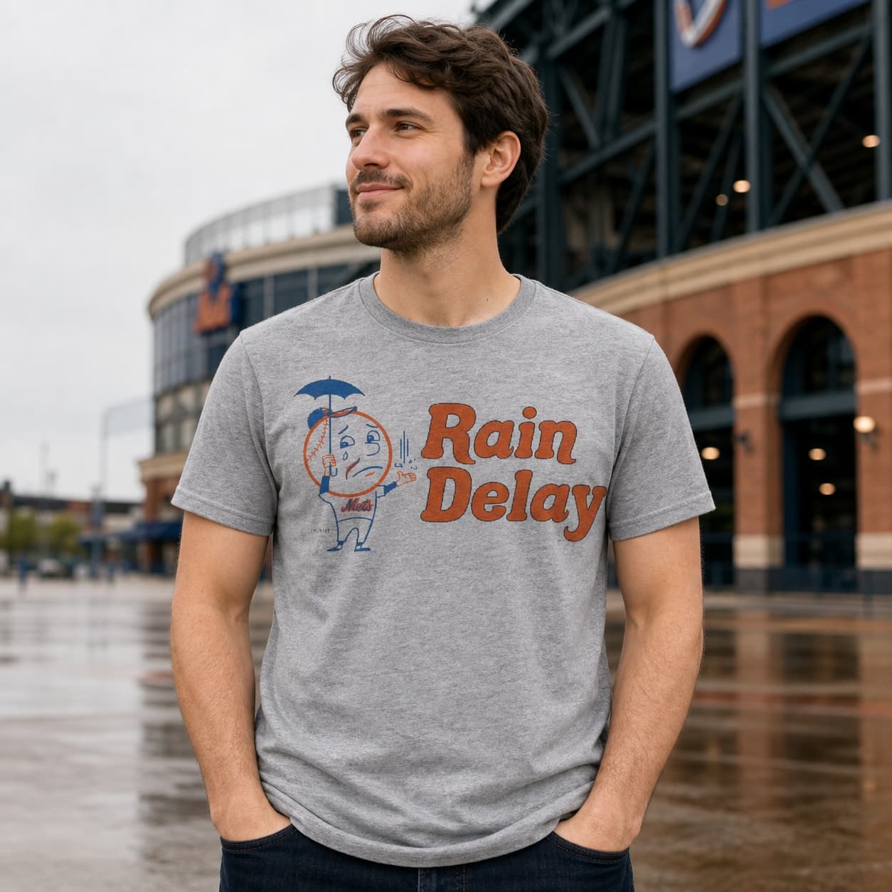New York Mets Retro Mr. Met Rain Delay Baseball 1968 Artwork Shirt