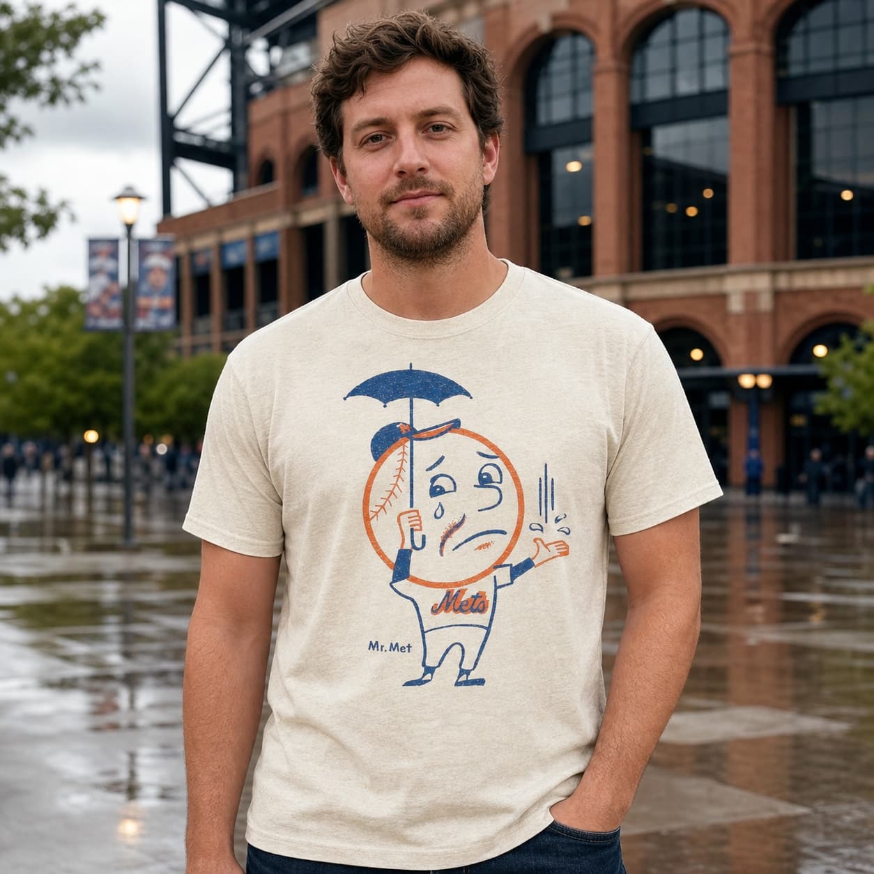 New York Mets Retro Mr. Met Rain Delay Baseball 1968 Artwork T-Shirt