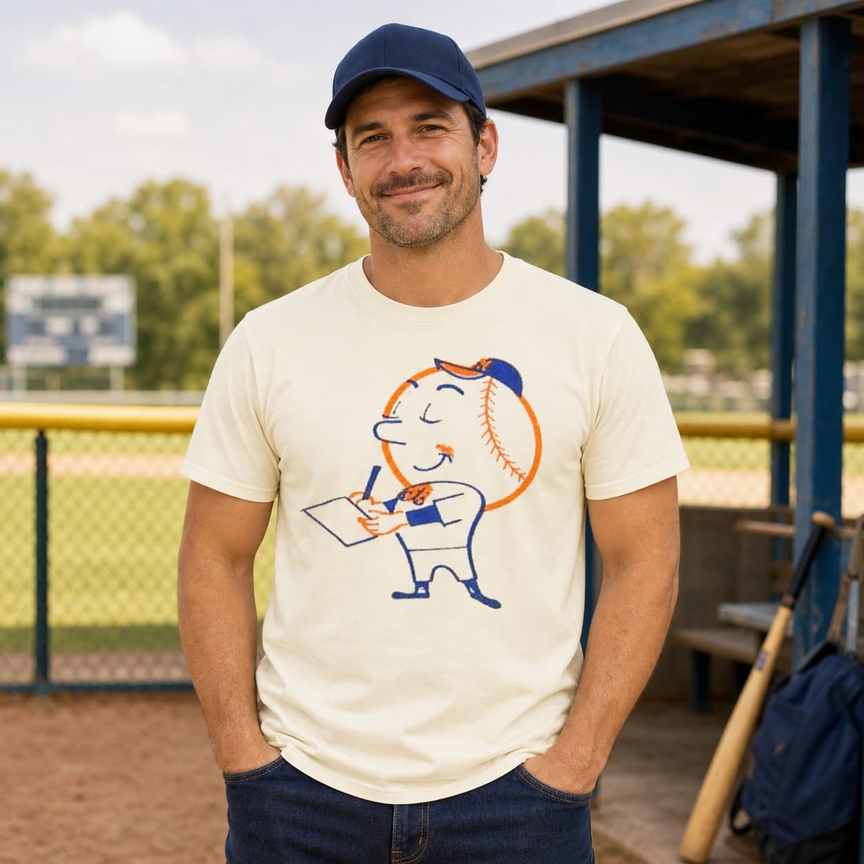 New York Mets Retro Mr. Met Signing Autograph Baseball 1967 Artwork Shirt