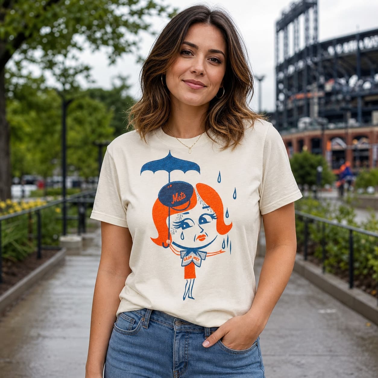 New York Mets Retro Mrs. Lady Met Rainy Day Baseball 1963 Artwork Shirt