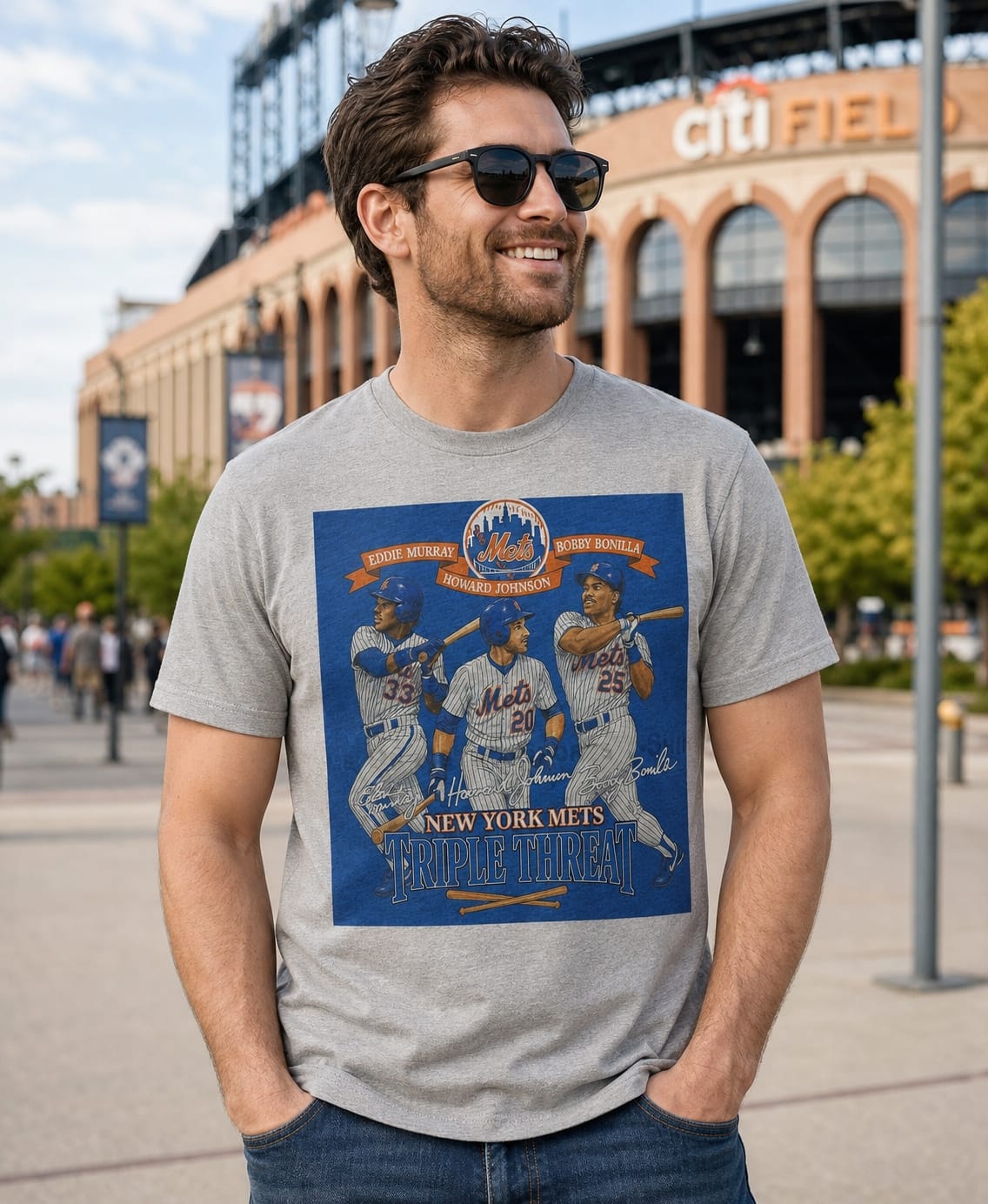 New York Mets Triple Threat Exclusive Retro Baseball 1992 Artwork Shirt