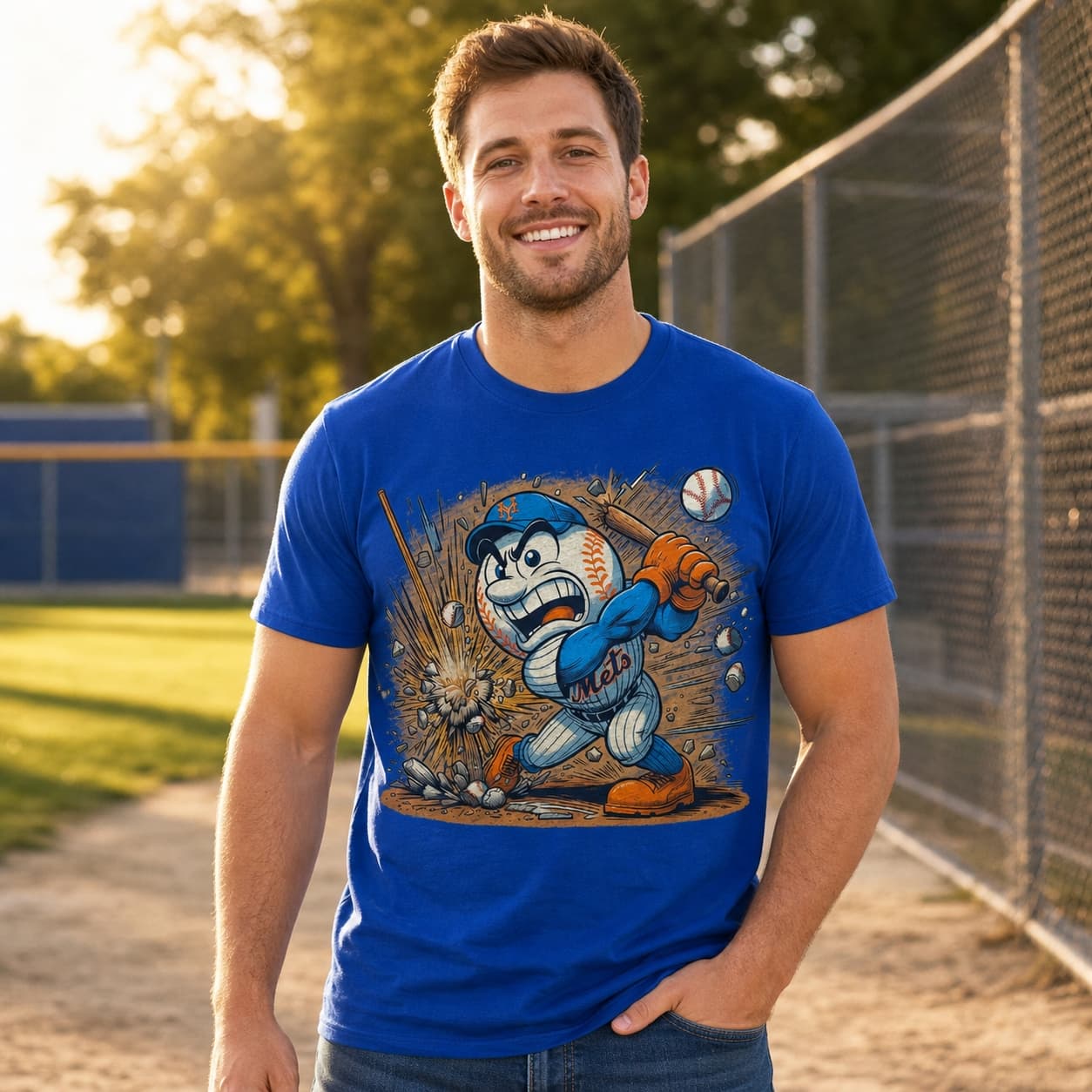 New York Mets Vintage Mr. Met Baseball Artwork Shirt