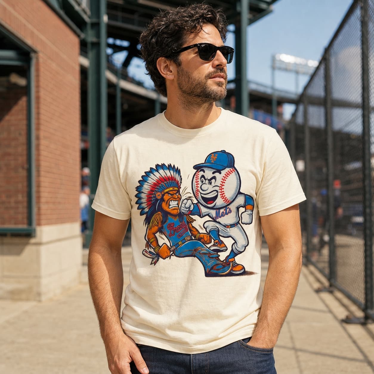 New York Mets vs. Atlanta Braves Retro Rivalry Mr. Met Baseball 1999 Artwork Shirt