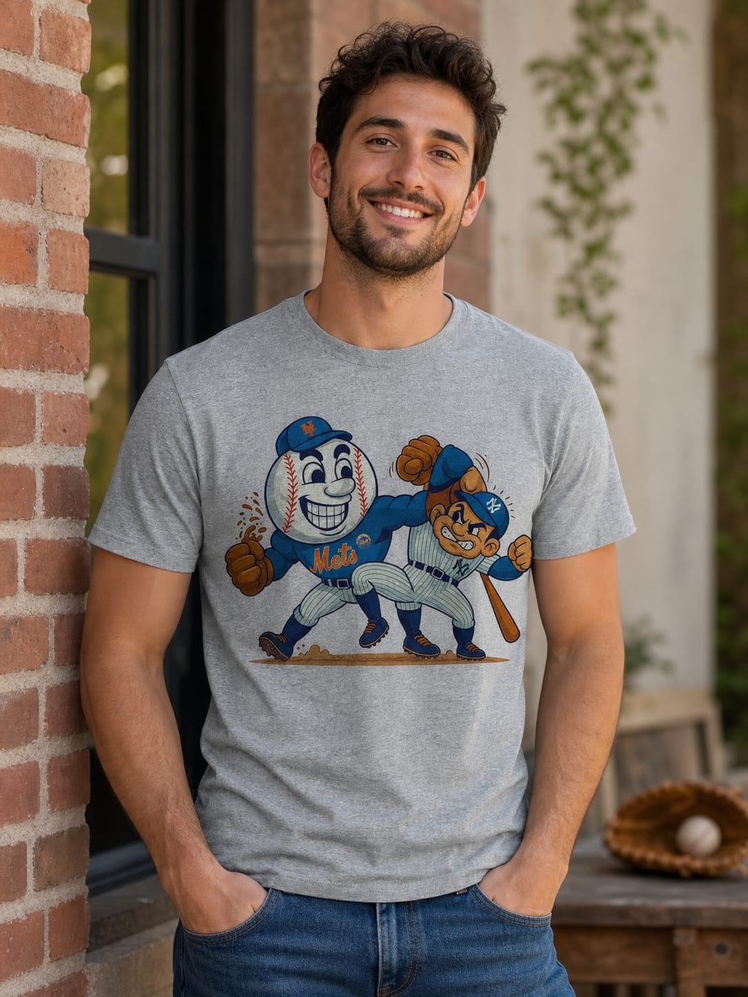 New York Mets vs. New York Yankees Retro Rivalry Mr. Met Baseball 1998 Artwork Shirt