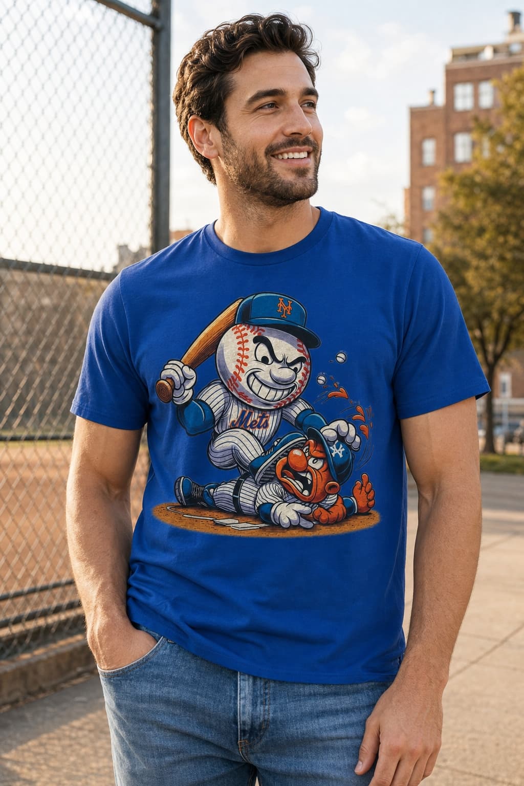 New York Mets vs. New York Yankees Rivalry Mr. Met Baseball 1986 Artwork Shirt