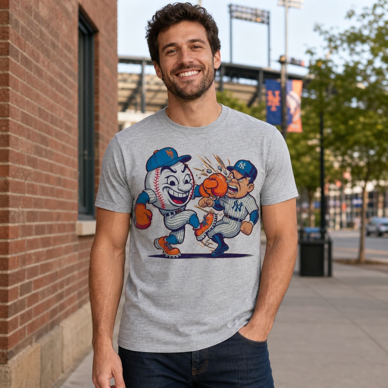 New York Mets vs. New York Yankees Rivalry Mr. Met Baseball 1993 Artwork Shirt