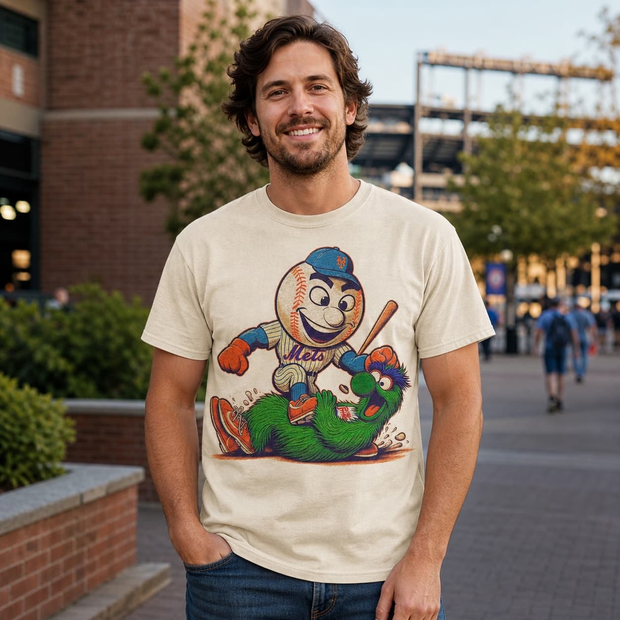 New York Mets vs. Philadelphia Phillies Retro Rivalry Mr. Met Baseball 1997 Artwork Shirt