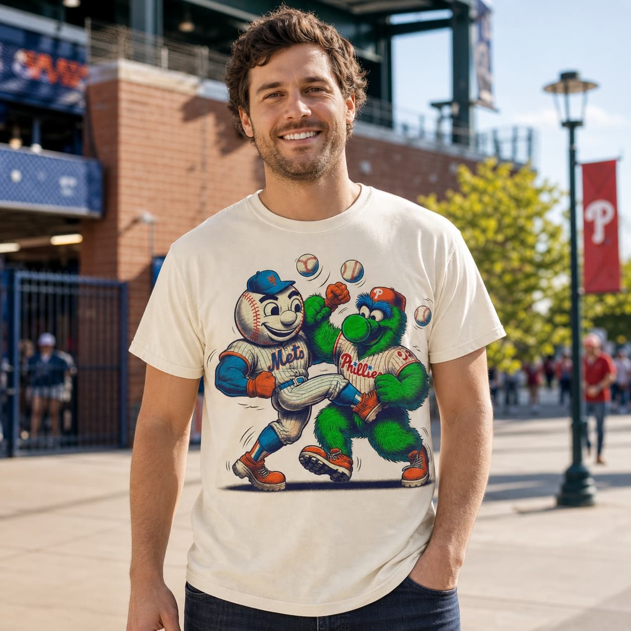 New York Mets vs. Philadelphia Phillies Retro Rivalry Mr. Met Baseball 1999 Artwork Shirt
