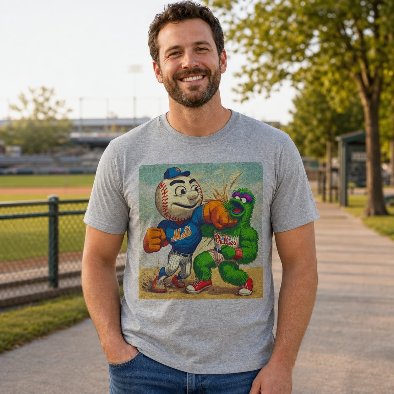 New York Mets vs. Philadelphia Phillies Retro Rivalry Mr. Met Baseball 2004 Artwork Shirt