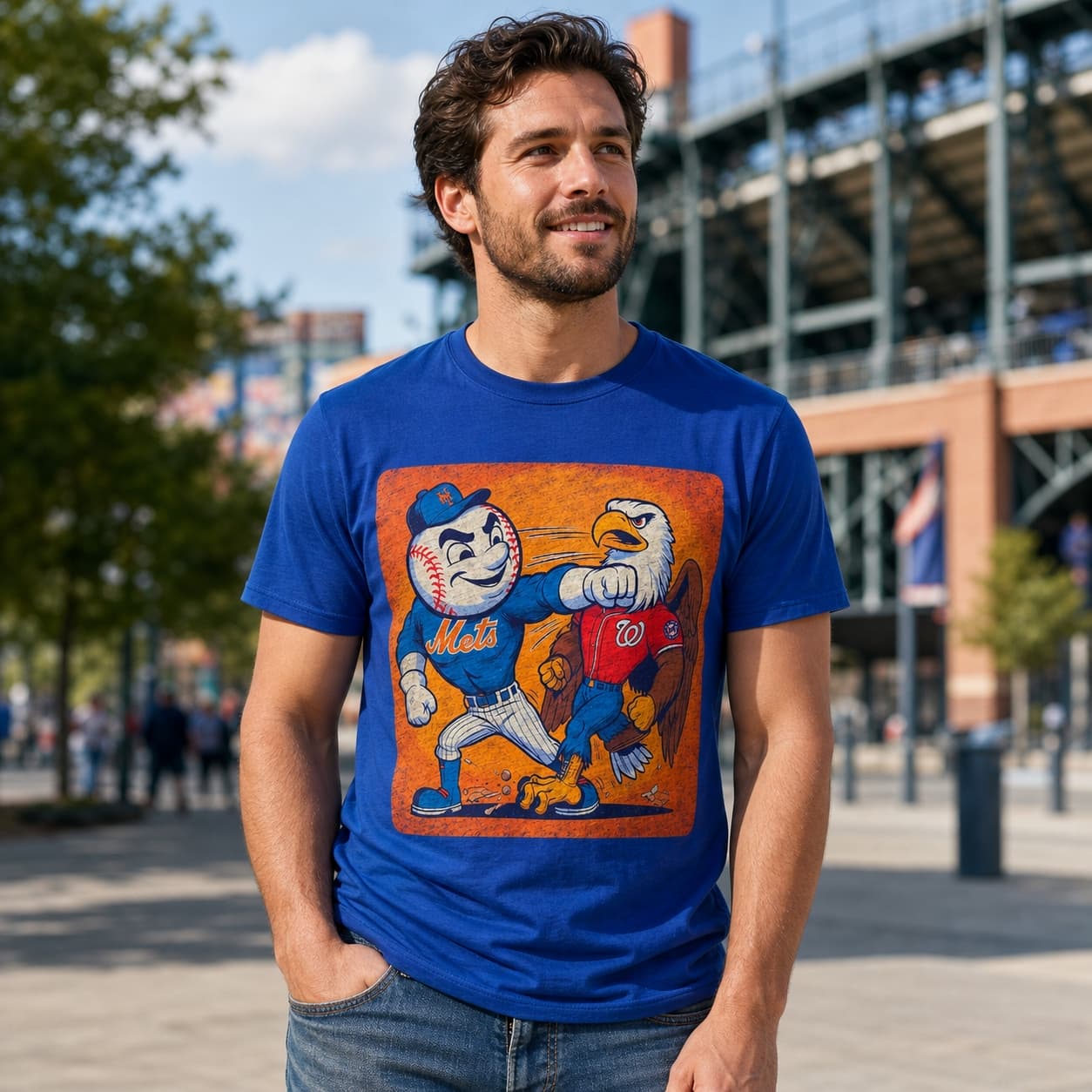 New York Mets vs. Washington Nationals Retro Rivalry Mr. Met Baseball 1997 Artwork Shirt