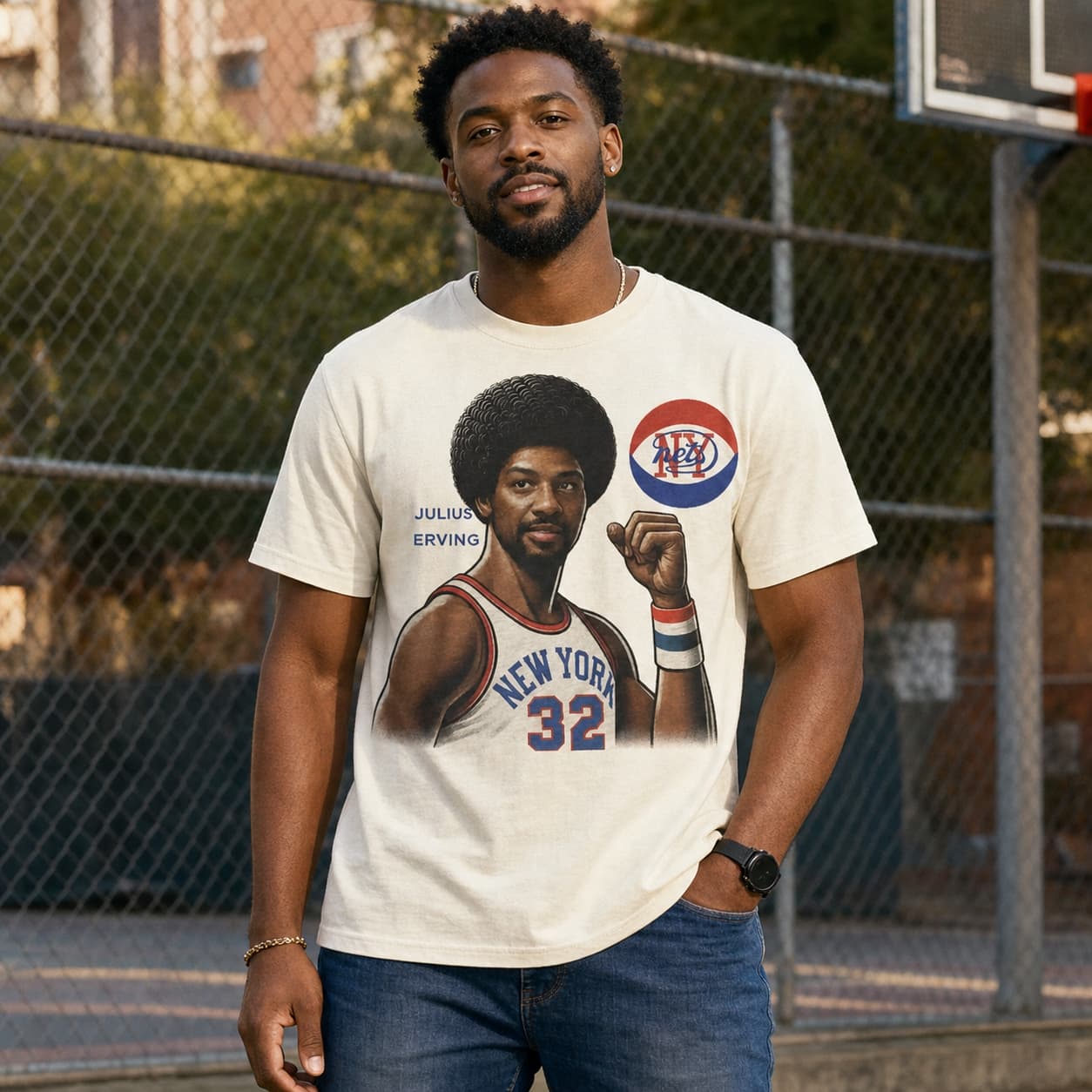 New York Nets Julius Erving Dr. J Exclusive Retro ABA Basketball 1974 Shirt