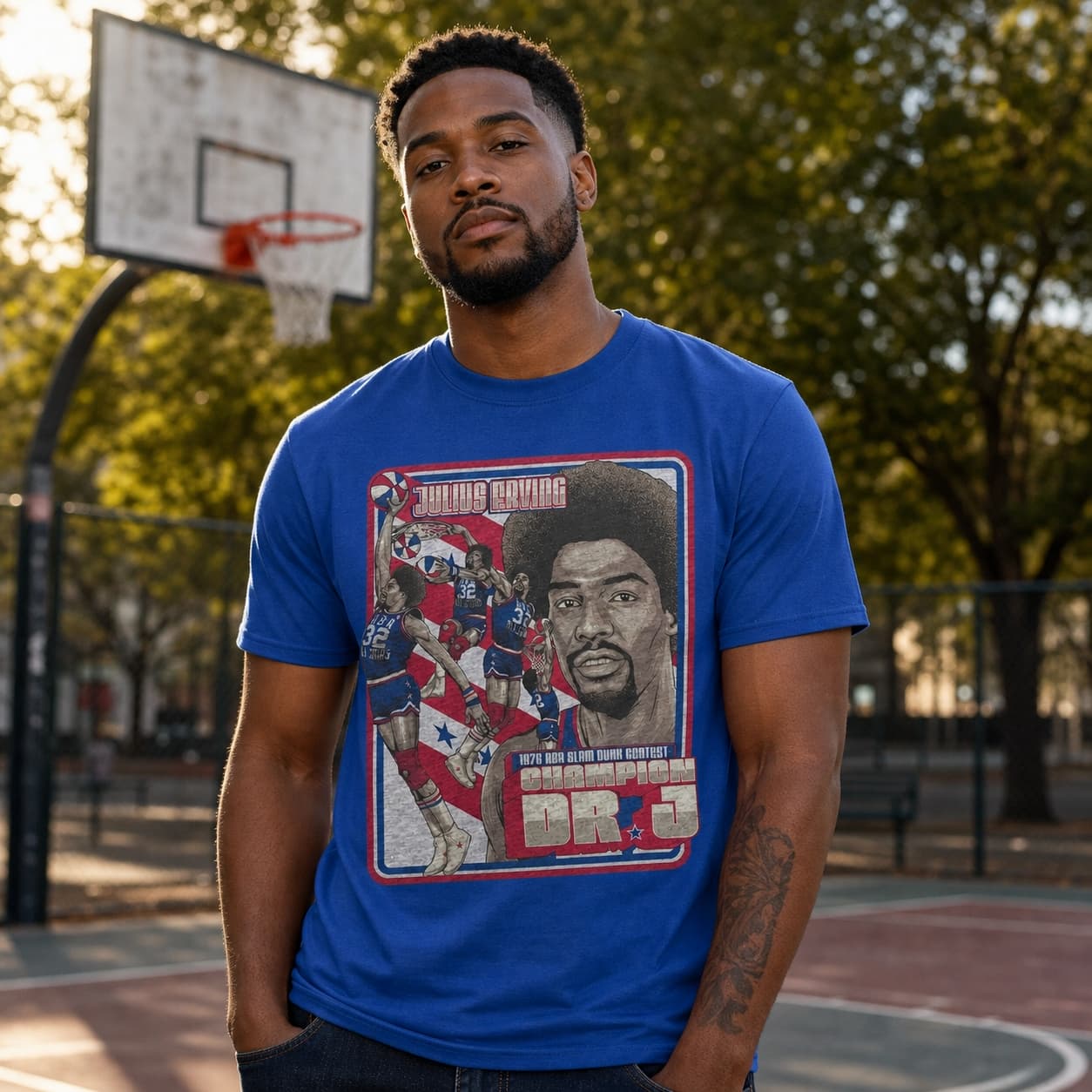 New York Nets Retro Dr. J Julius Erving Slam Dunk Champion Basketball 1976 Shirt