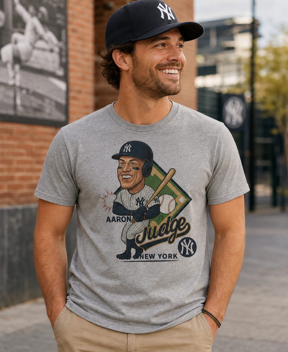 New York Yankees Aaron Judge Exclusive Retro Baseball Artwork T-Shirt