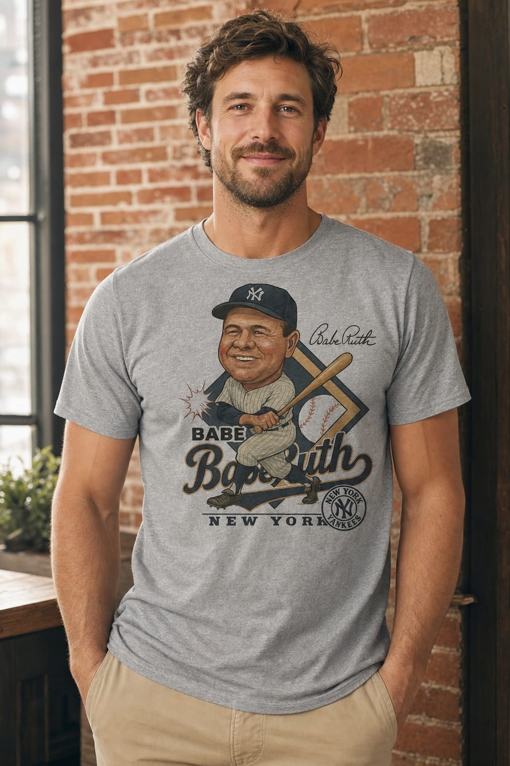 New York Yankees Babe Ruth Exclusive Retro Baseball 1929 Artwork T-Shirt
