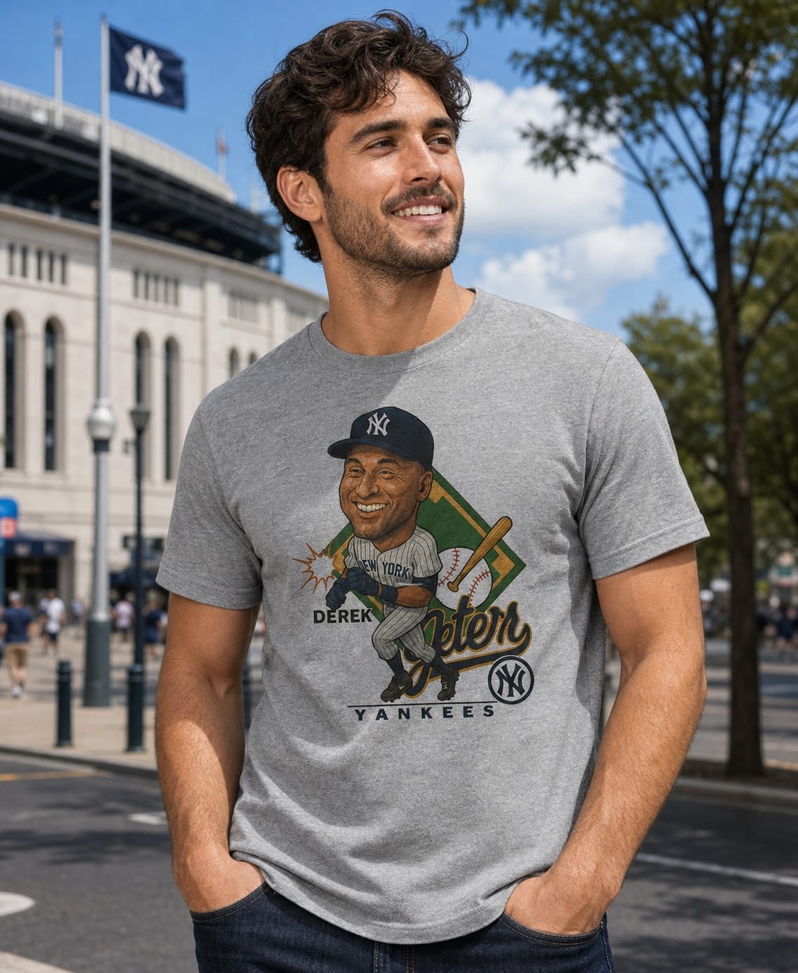 New York Yankees Derek Jeter Exclusive Retro Baseball 1994 Artwork T-Shirt