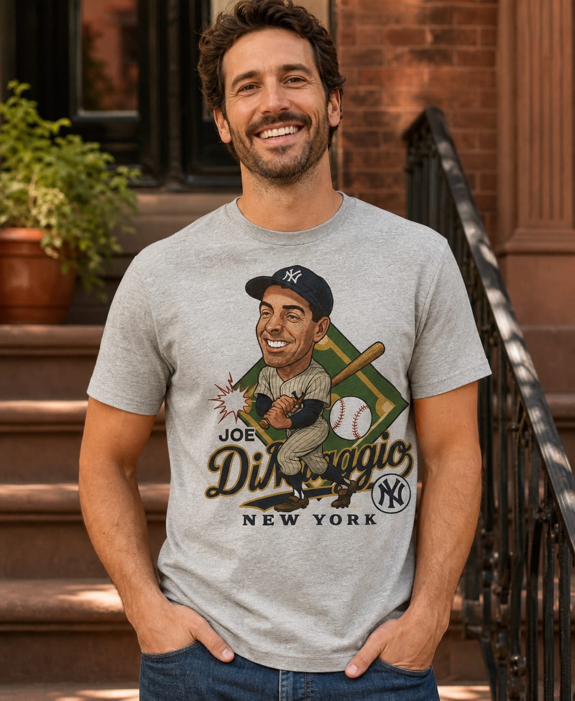 New York Yankees Joe DiMaggio Caricature Exclusive Retro Baseball 1950 Artwork T-Shirt