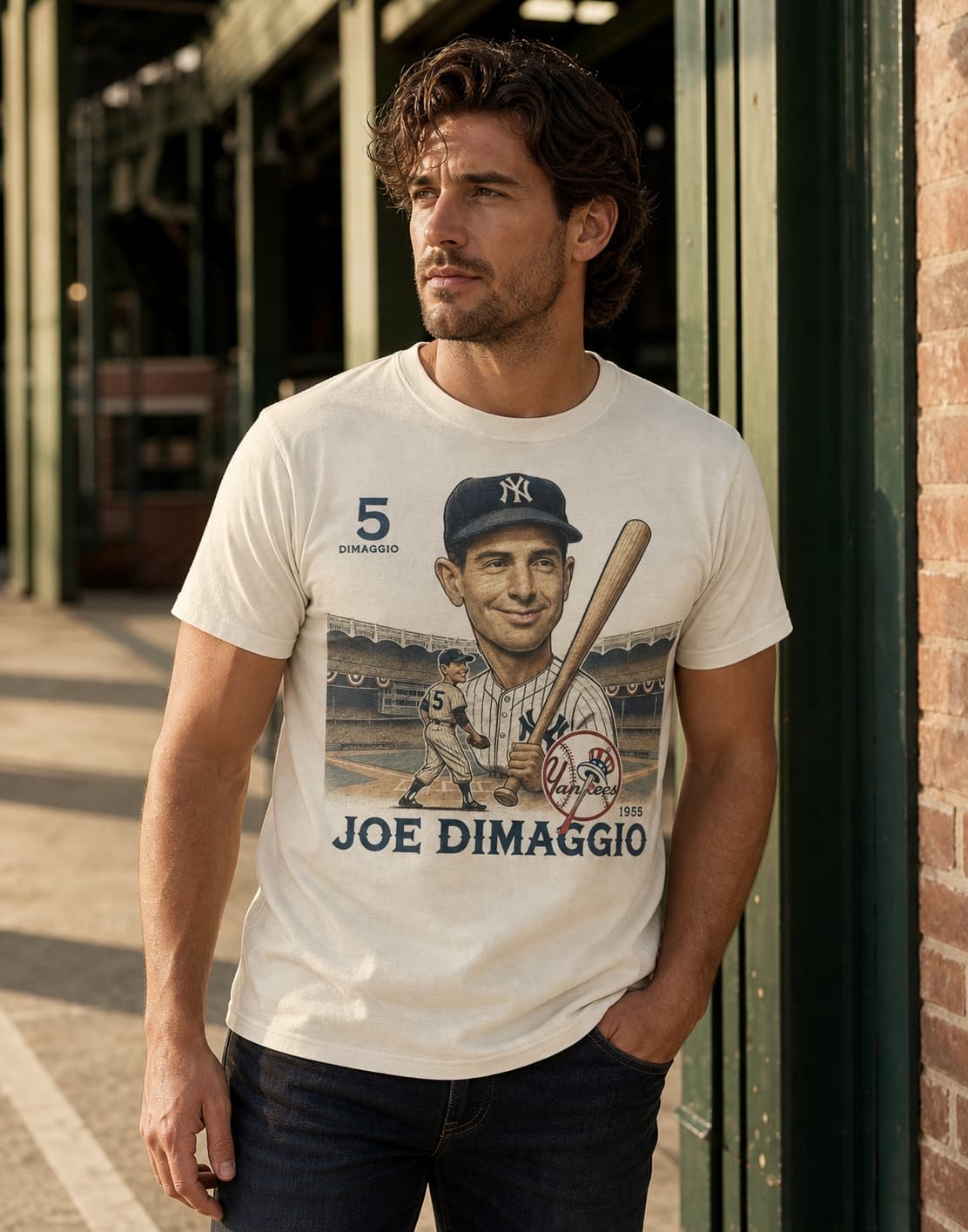 New York Yankees Joe DiMaggio Exclusive Retro Baseball HOF 1955 Artwork Shirt