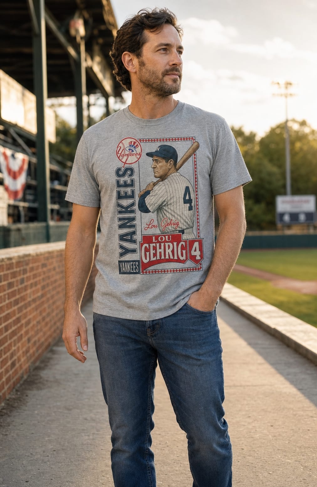 New York Yankees Lou Gehrig Exclusive Retro Baseball Artwork Shirt