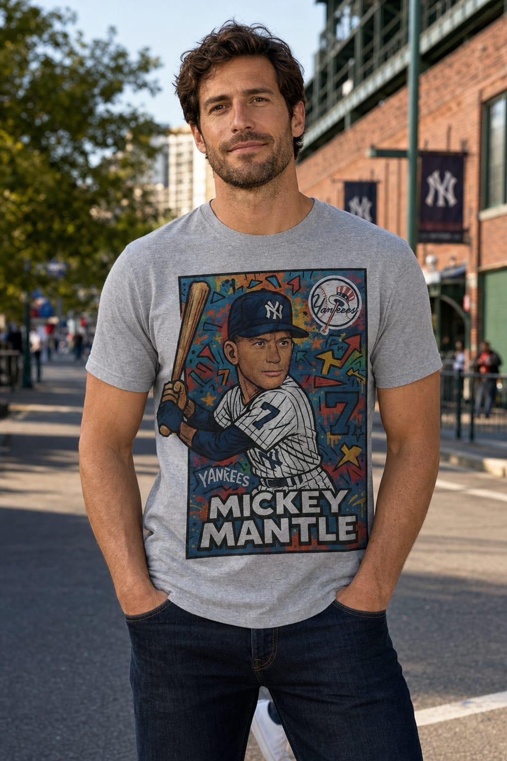 New York Yankees Mickey Mantle Exclusive Caricature Baseball Artwork Shirt