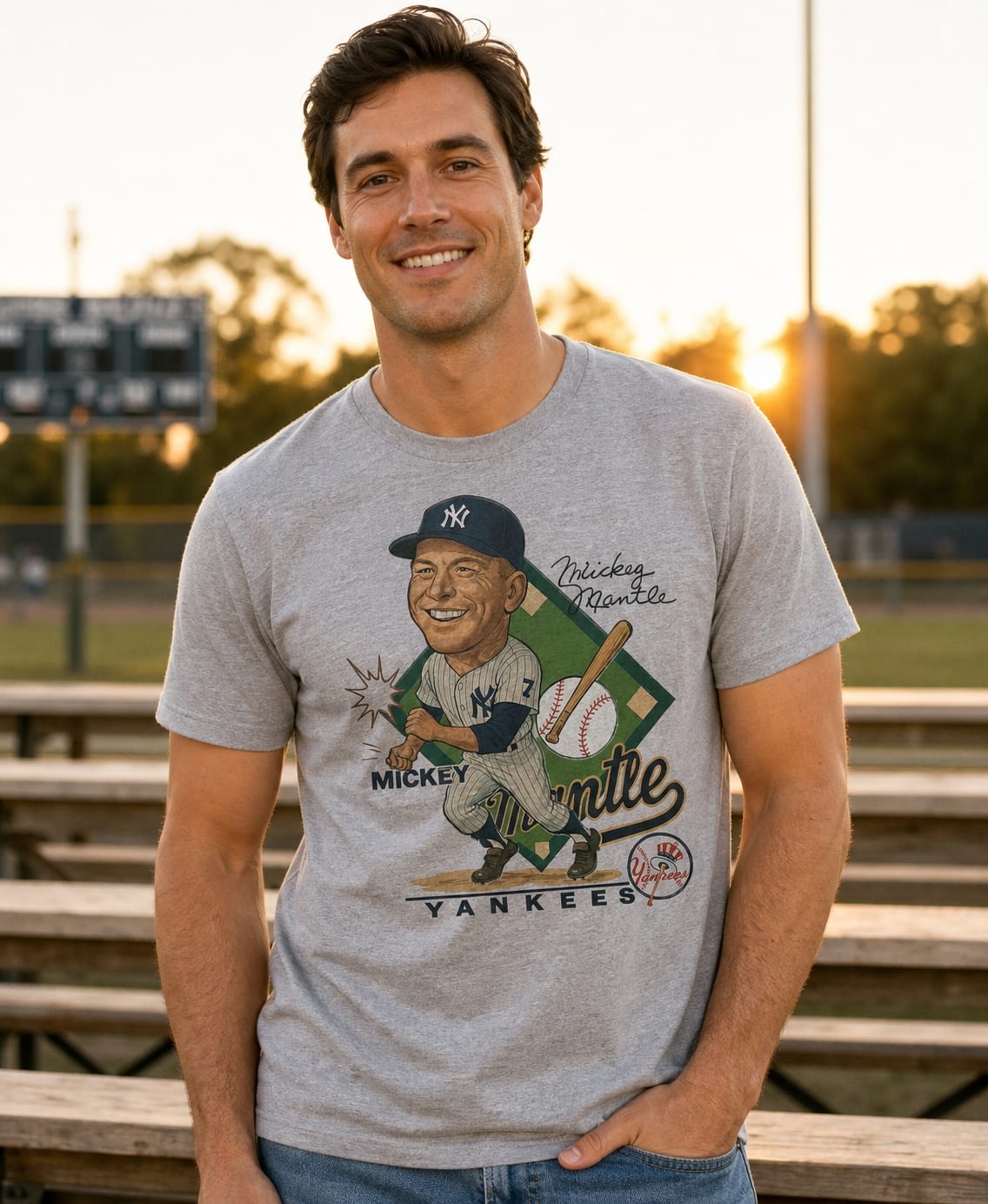 New York Yankees Mickey Mantle Exclusive Retro Baseball 1961 Artwork T-Shirt