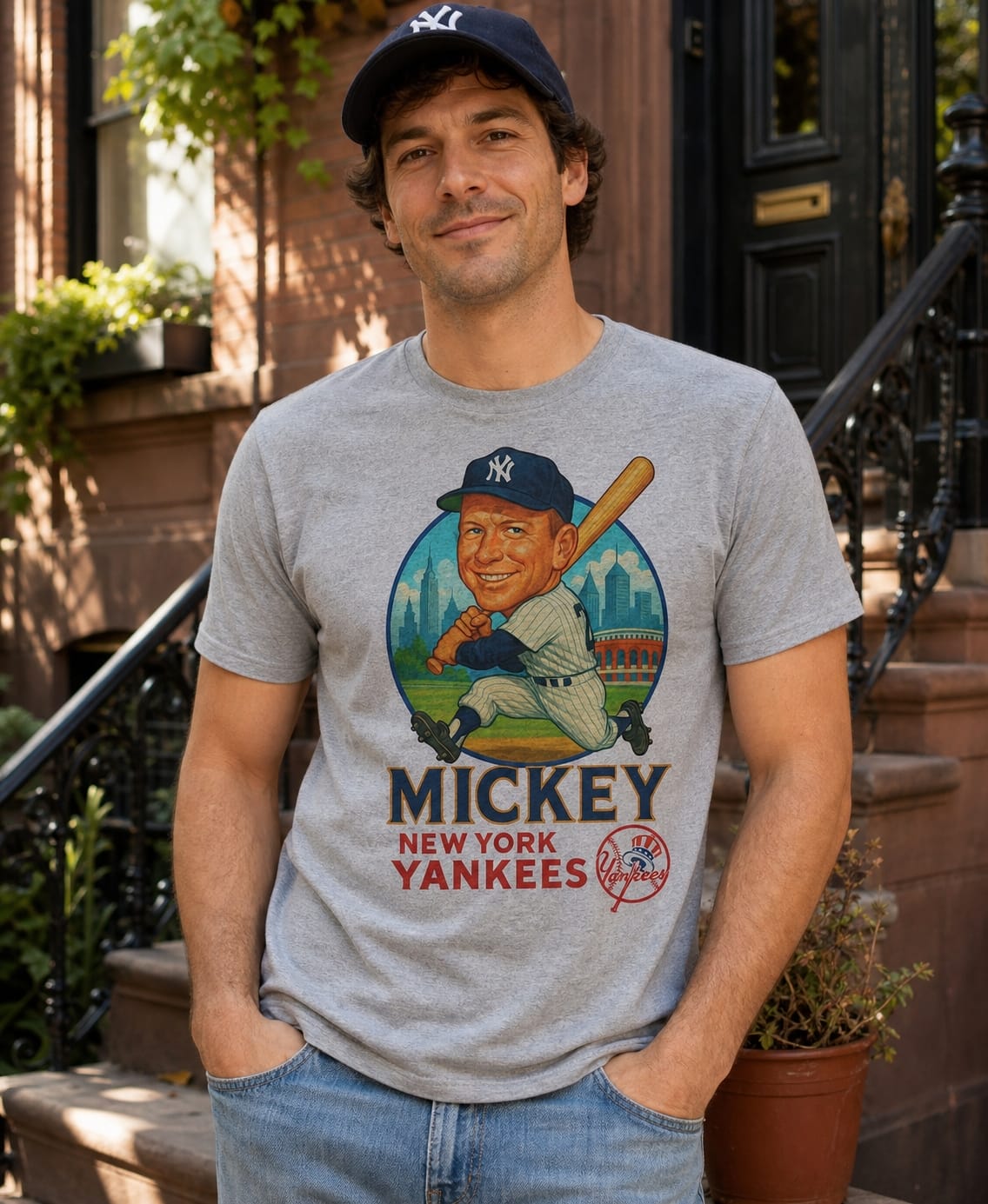 New York Yankees Mickey Mantle Exclusive Retro Baseball City Artwork T-Shirt