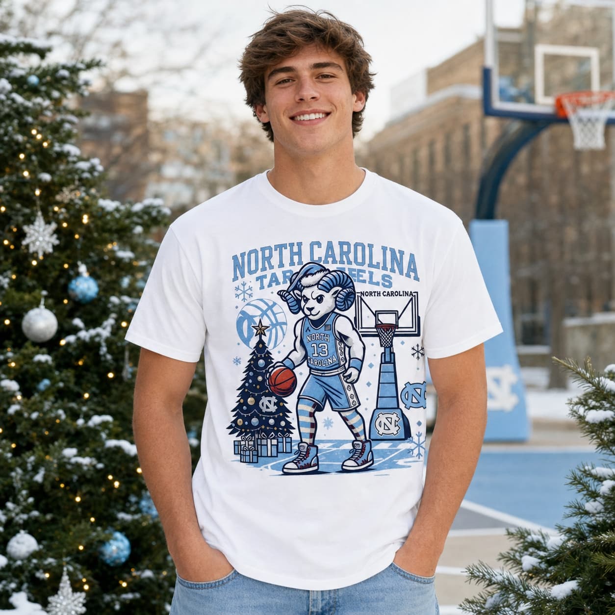 North Carolina Tar Heels Holiday Blue Exclusive Retro Basketball Shirt