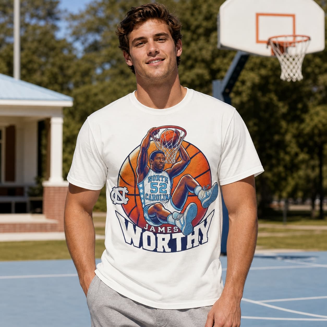 North Carolina Tar Heels James Worthy Exclusive Retro March Madness Basketball Shirt