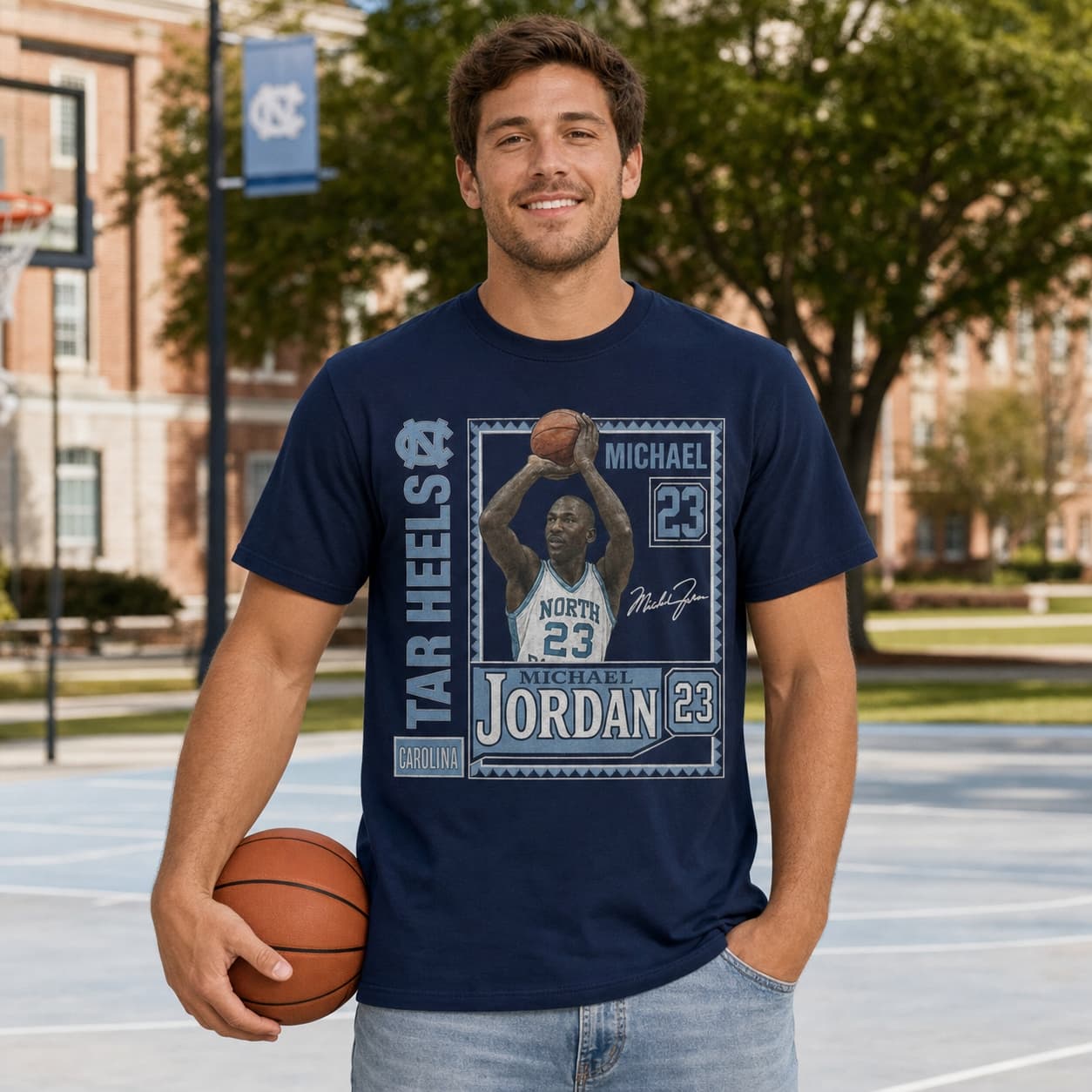 North Carolina Tar Heels Michael Jordan Exclusive Retro Basketball Card 1984 Shirt