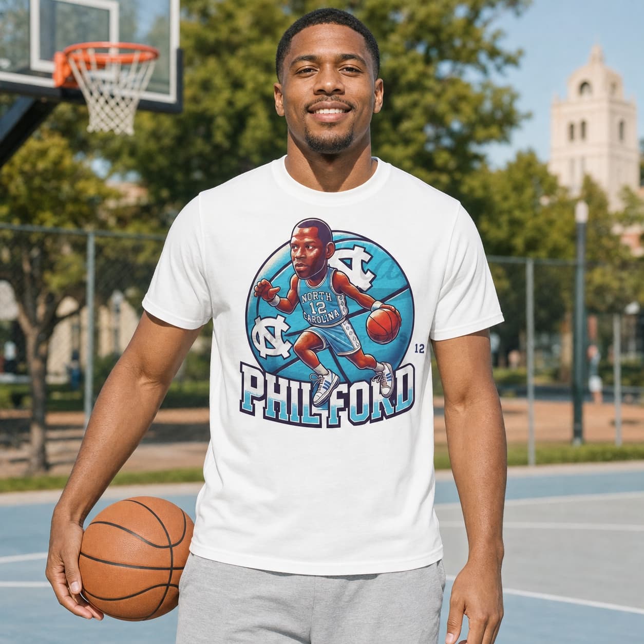 North Carolina Tar Heels Phil Ford Exclusive Retro March Madness Basketball Shirt