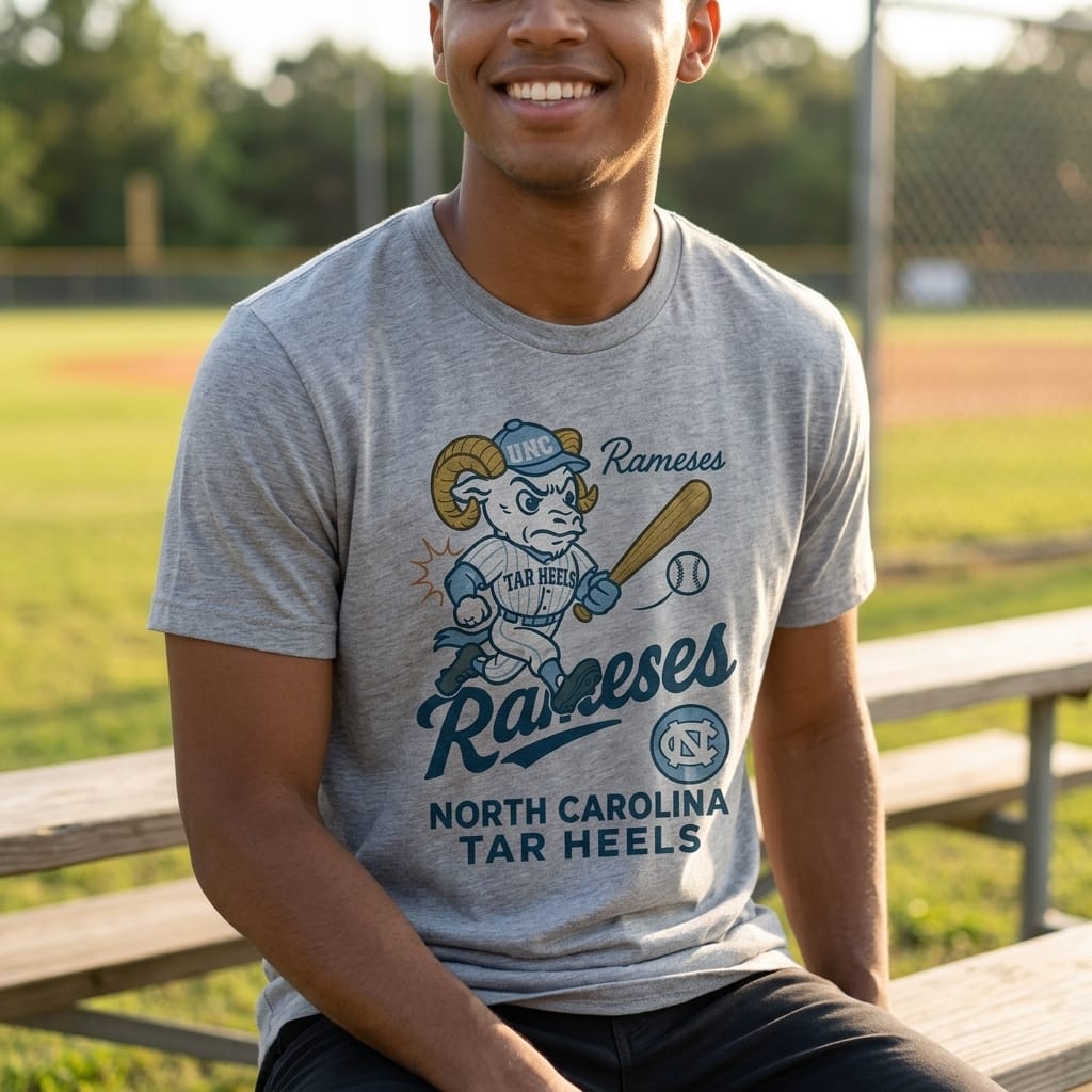 North Carolina Tar Heels Rameses Mascot Retro Baseball Artwork Shirt